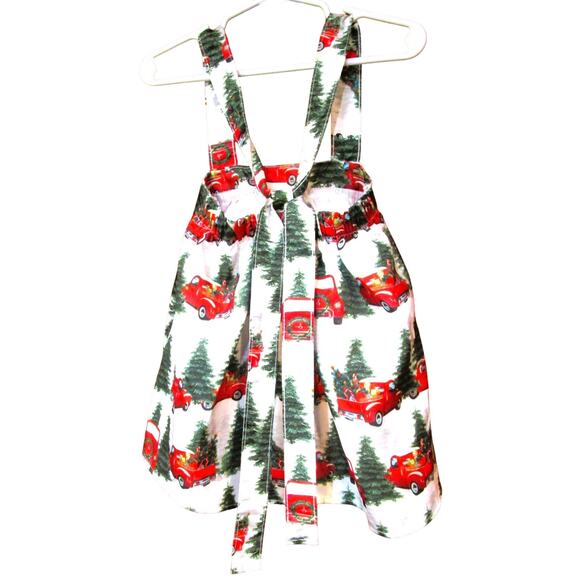 Handmade Girl's Jumper White with Christmas Trees Red Trucks Tieback Size 2T - Picture 2 of 3